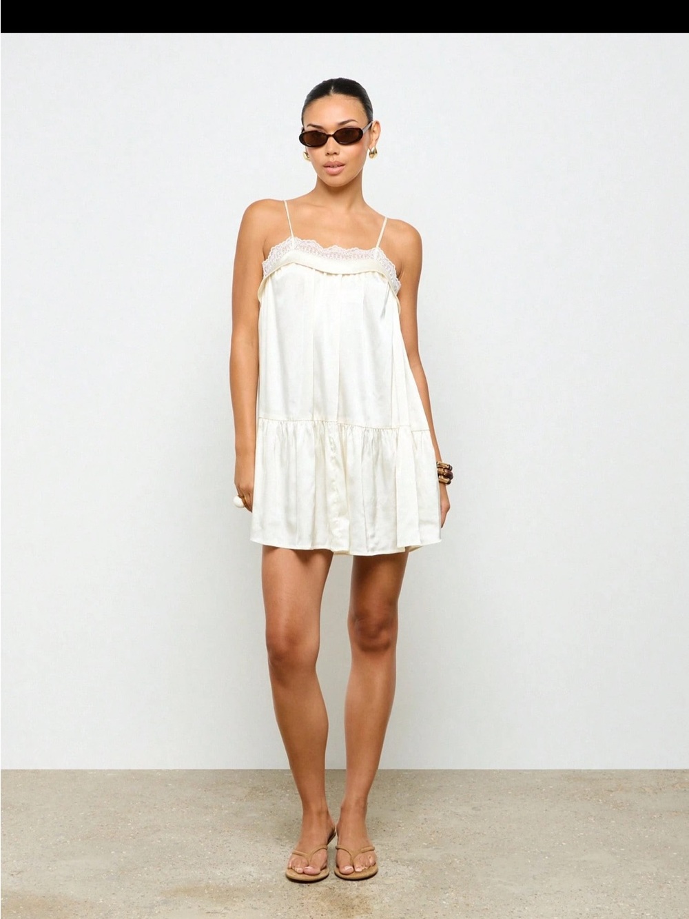 NWT Aiirz Silky Satin Mini Dress with Lace Trim- size L
